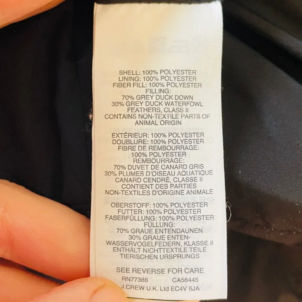 Black J.Crew Puffer Coat with Gold Snaps and Hood Size Small - Picture 3 of 4